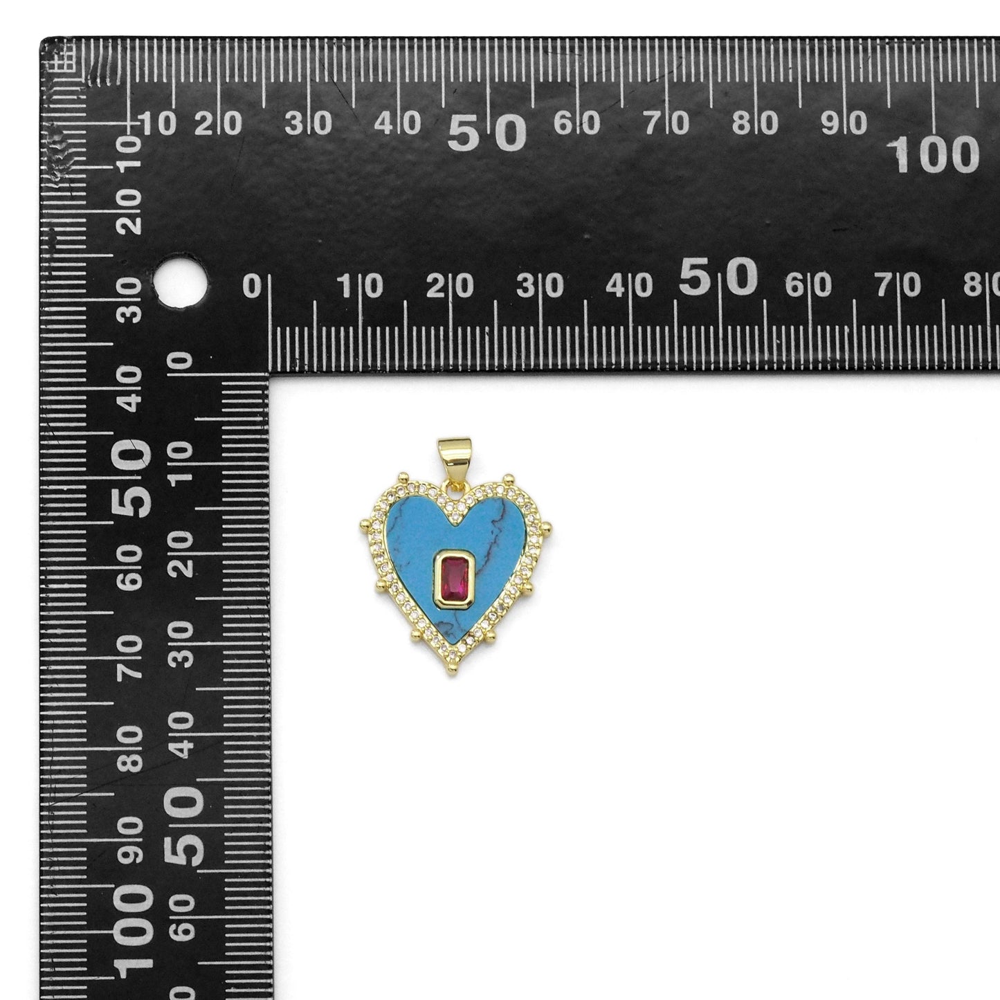 Gemstone Pearl Spike Heart with Rectangle Center Stone Charm, Sku#LX300