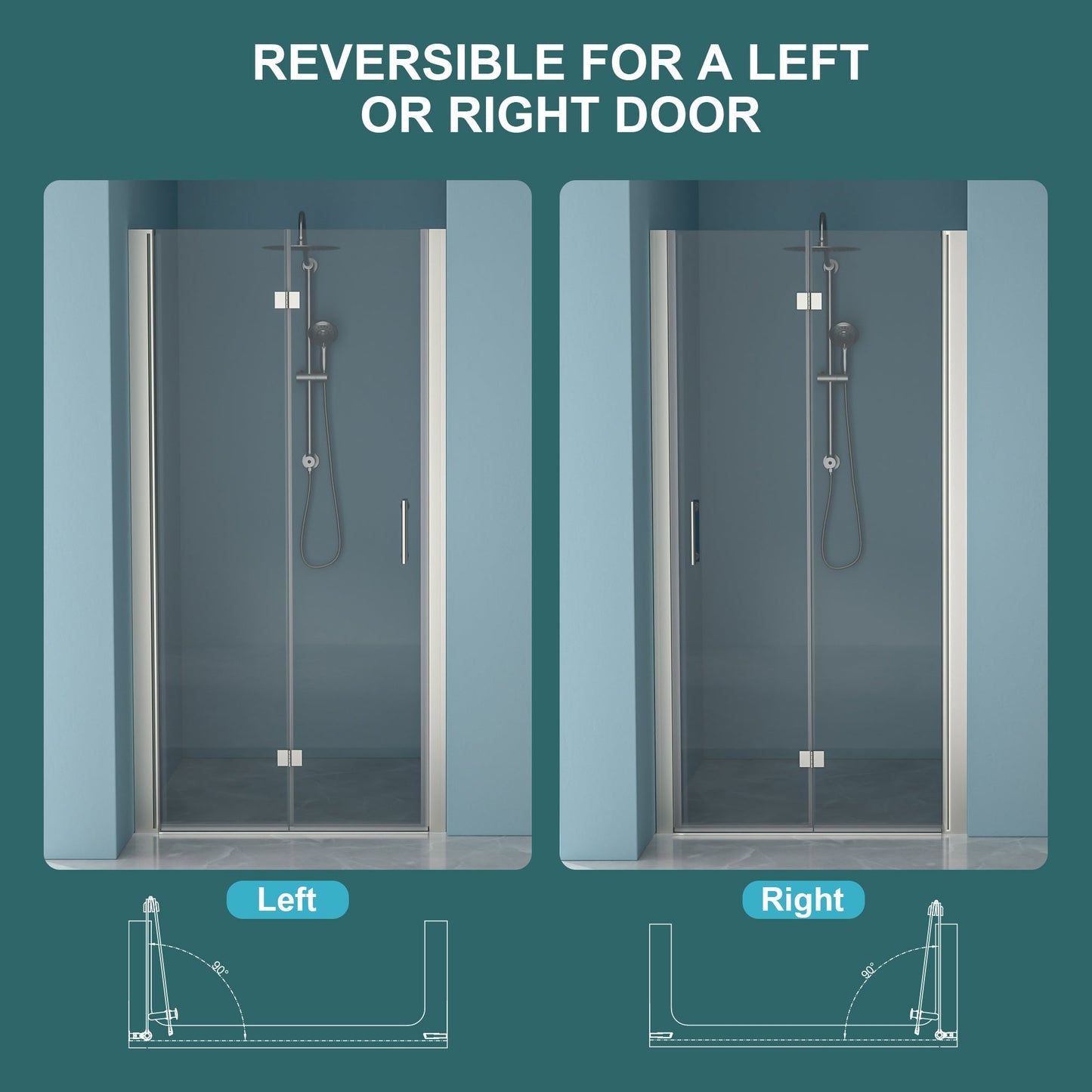 Frameless Shower Door with Tempered Glass - 32"W x 72"H