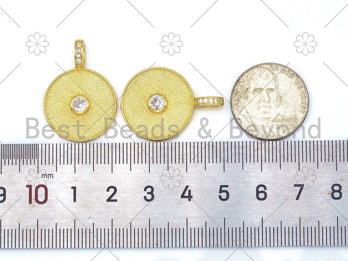 Big Clear CZ Micro Pave On Round Coin Shape Pendant/Charm,18K Gold Filled Medallion Charm, Necklace Bracelet Charm Pendant,20x28mm,Sku#LK381