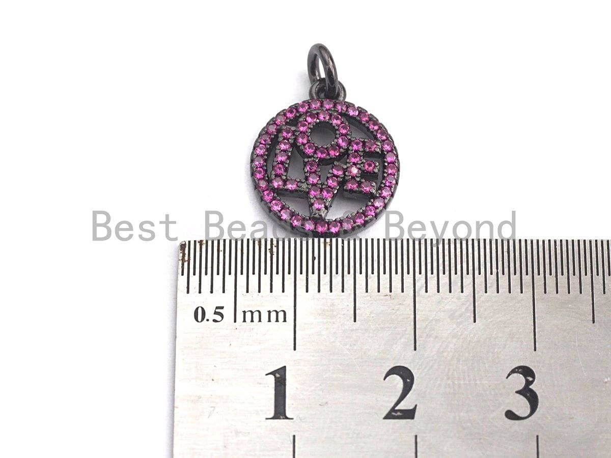 CZ Micro Pave LOVE Round Pendant with bail, Cubic Zirconia Blue Fuchsia Black Green Love Pave Pendant,13x15mm, sku#X105
