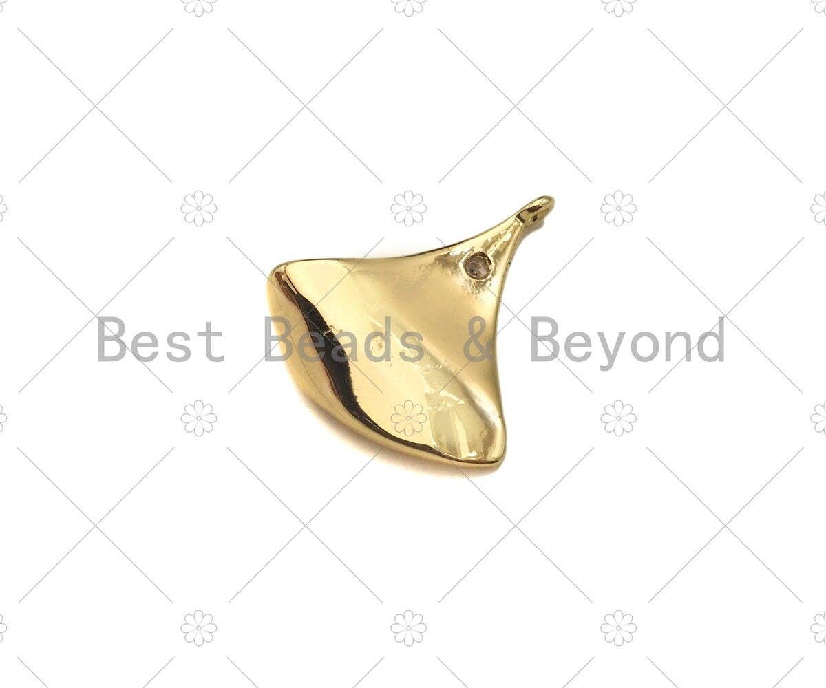 CZ Micro Pave Do Everything For You Word On Fan Shape Pendant,14K Dainty Gold Leaf Charm, Necklace Bracelet Charm,14x16mm,Sku#ZX04