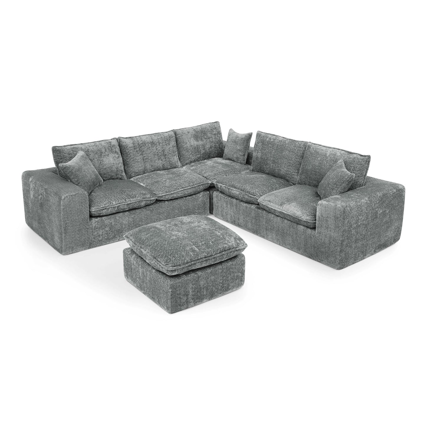 107'' Modern Boucle L-shaped Sectional Sofa with Moveable Ottoman