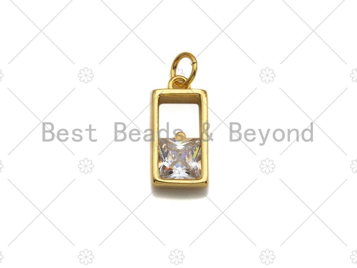Clear CZ Micro Pave Big CZ In Rectangle Shape Pendant, Frame Pave Pendant, Gold plated, 8x16mm, Sku#LK32