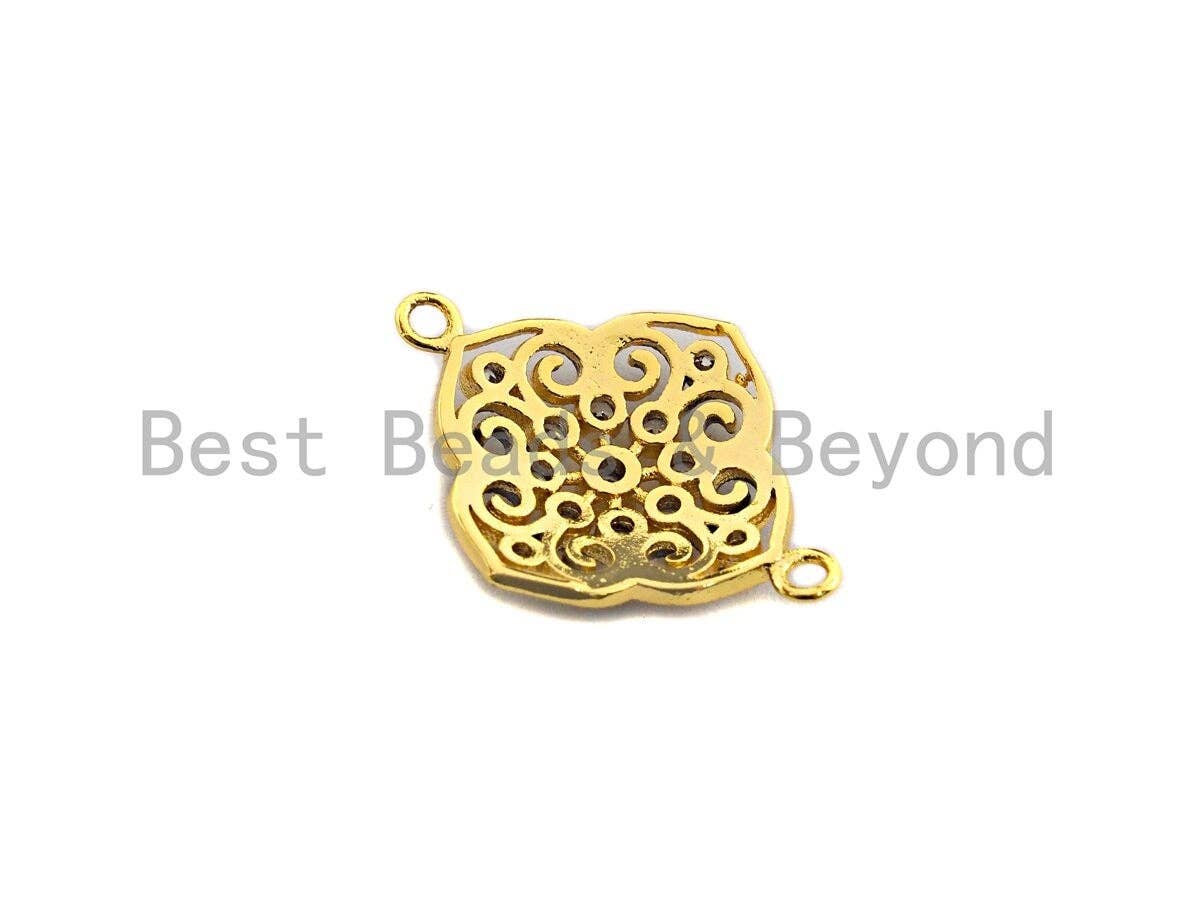 CZ Micro Pave Filigree Flower Connector, Gold plated, Pave Link Connector, 19x25mm, Sku#Z623