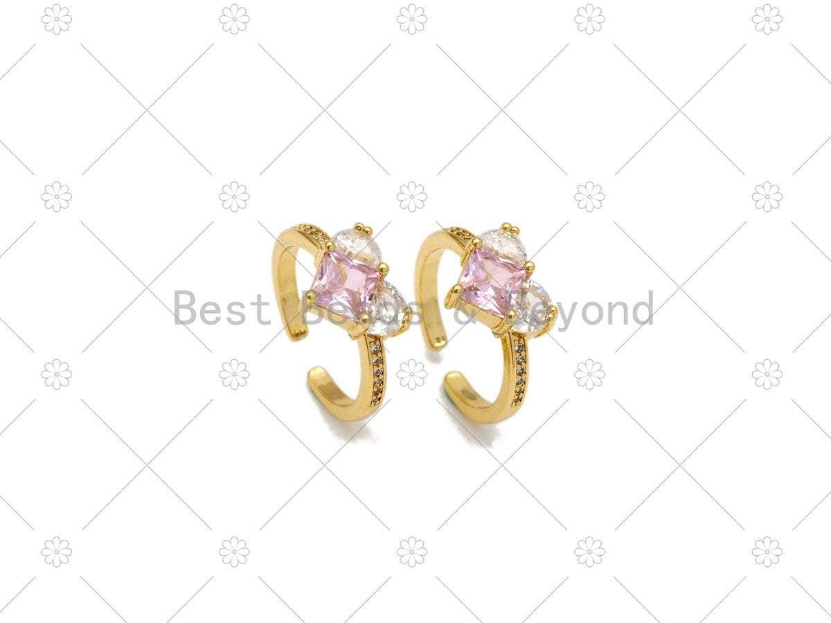 Big Clear and Pink Heart Adjustable Ring, Sku#LK484