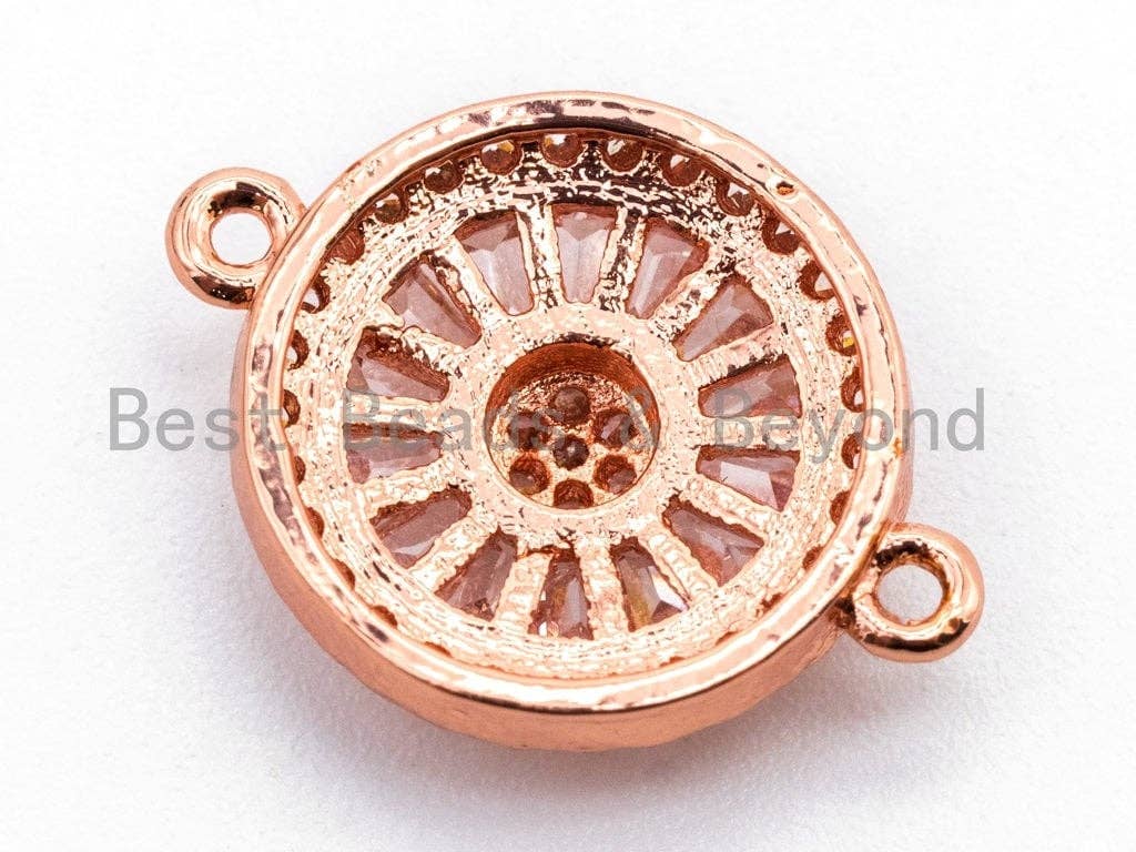 CZ Micro Pave Clear Crystal Round Charm, Connector for Bracelet/Necklace, Cubic Zirconia Crystal Space Connector Link, 13x17mm, 1pc, sku#A54
