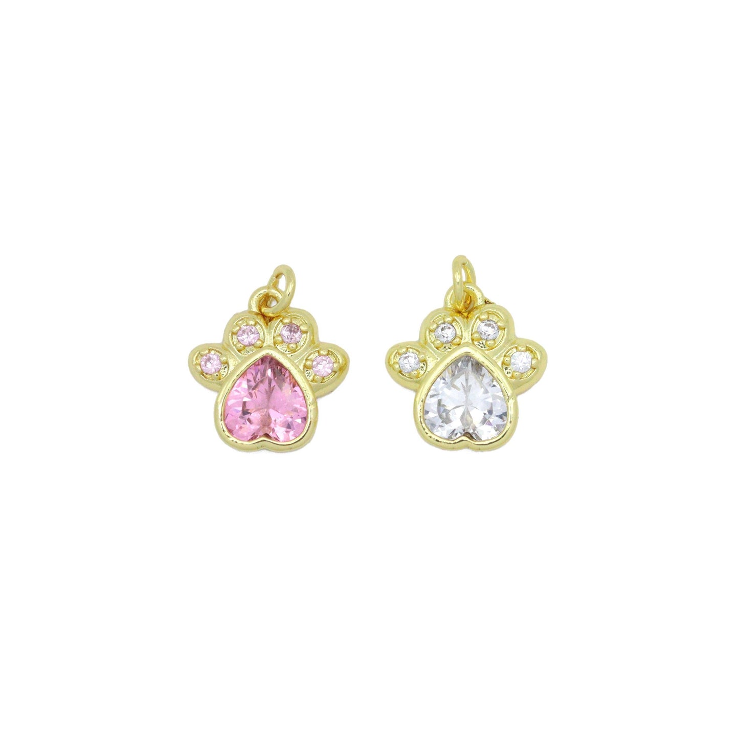 Clear Pink CZ Gold paw Charm Pendant, Sku#LK1080