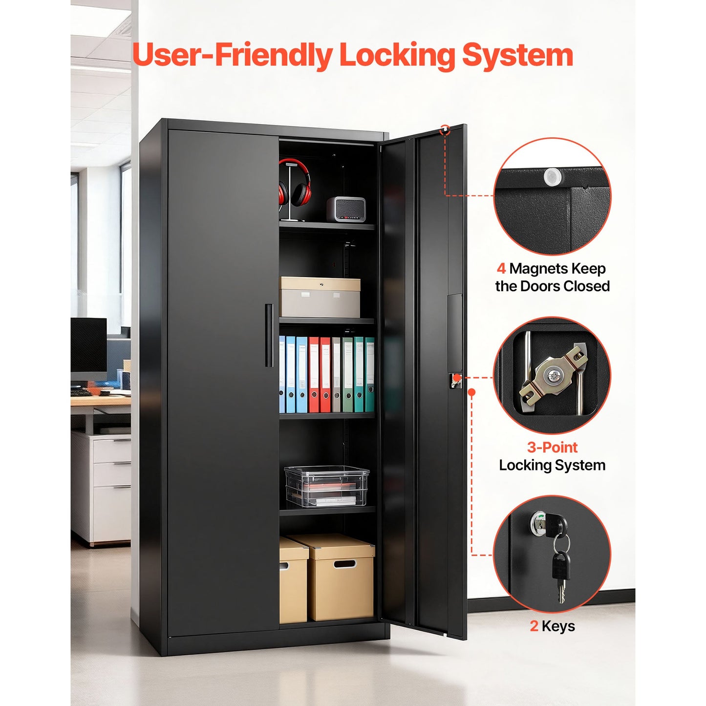 Metal Storage Cabinet with Lockable Steel Construction
