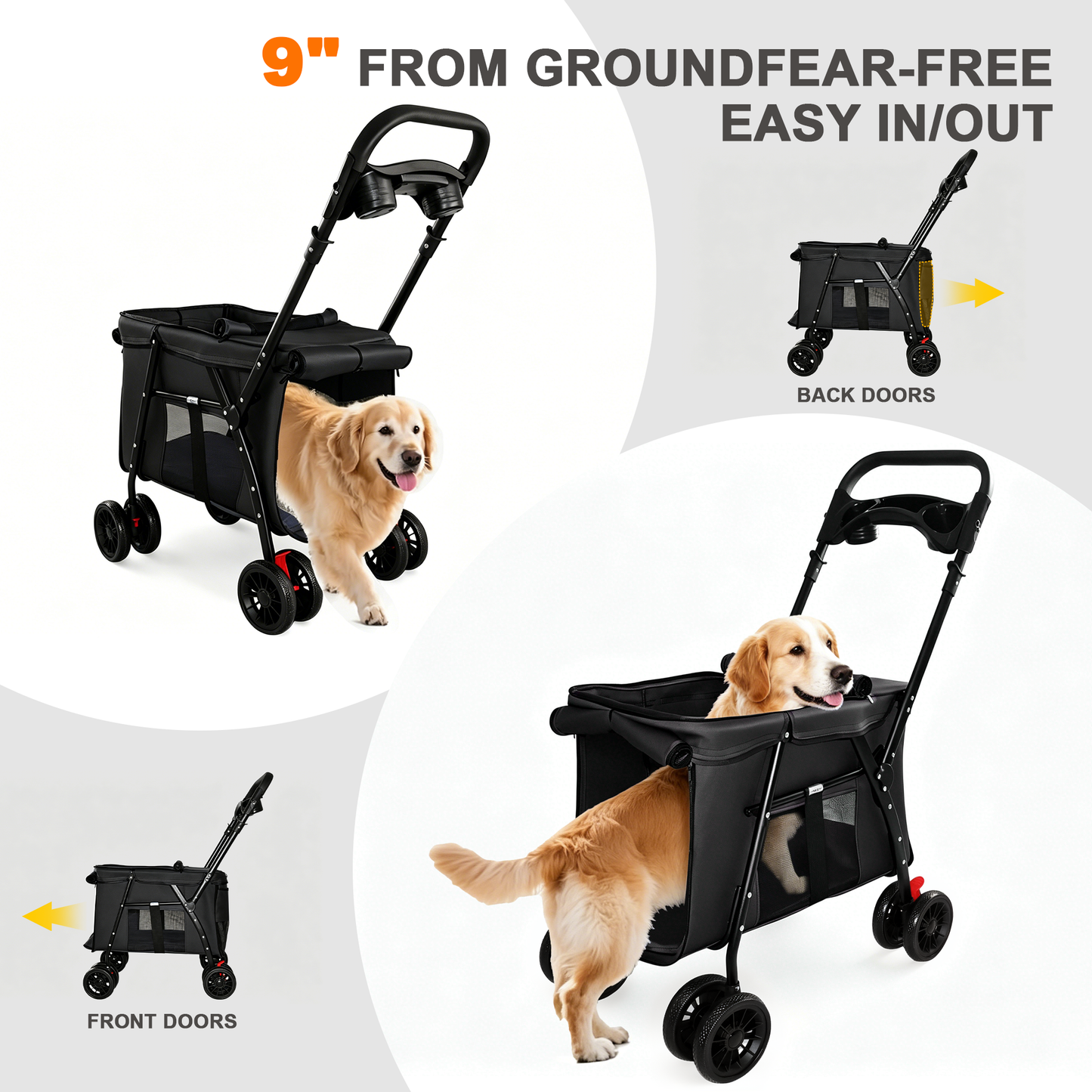 Leavader Foldable Pet Stroller with Safety Features