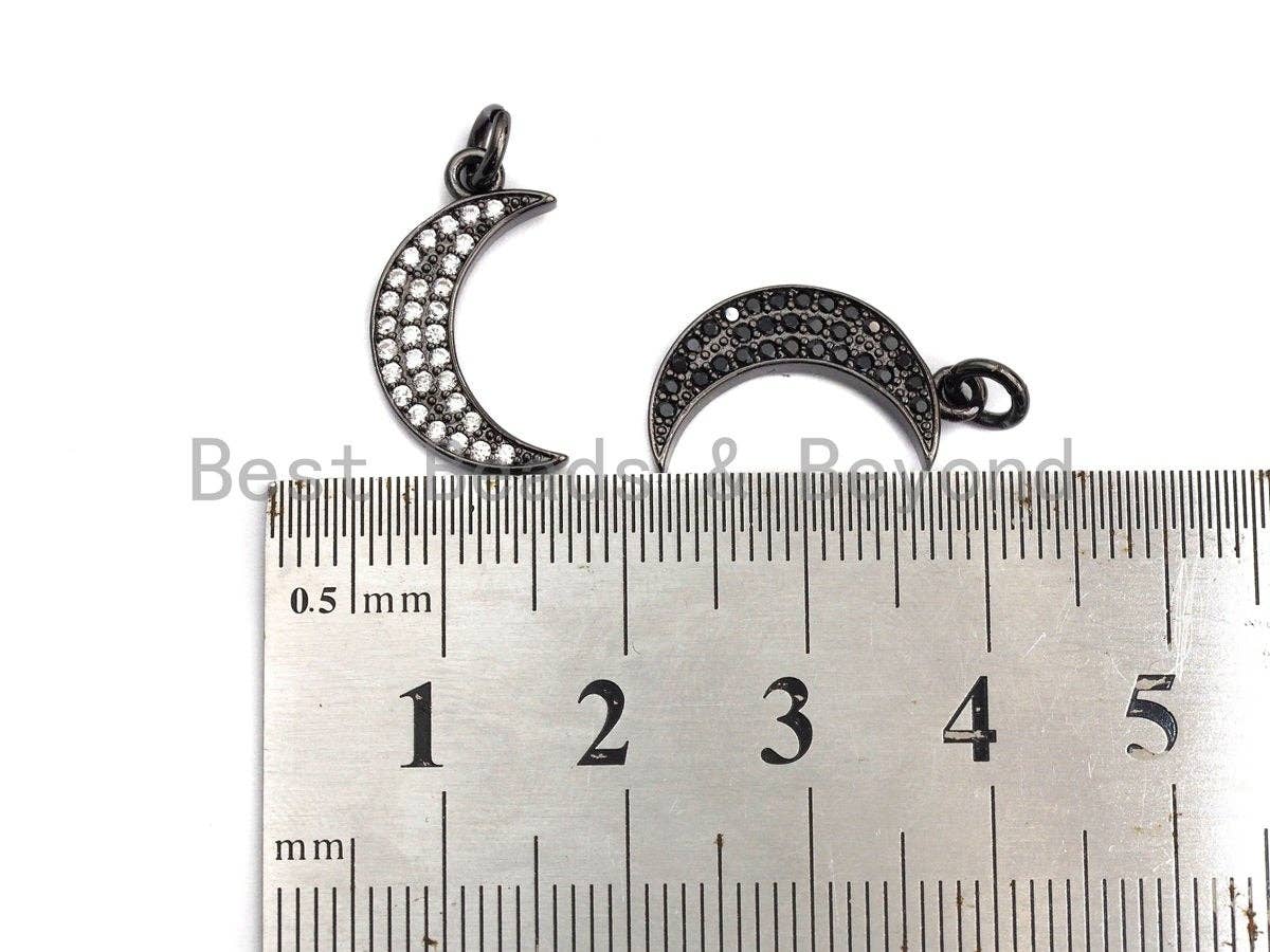 CZ Micro Pave Crescent Moon Pendant, Cubic Zirconia Pendant, Silver/Gold/Rose Gold/Black Tone, 11x19mm, Sku#X108