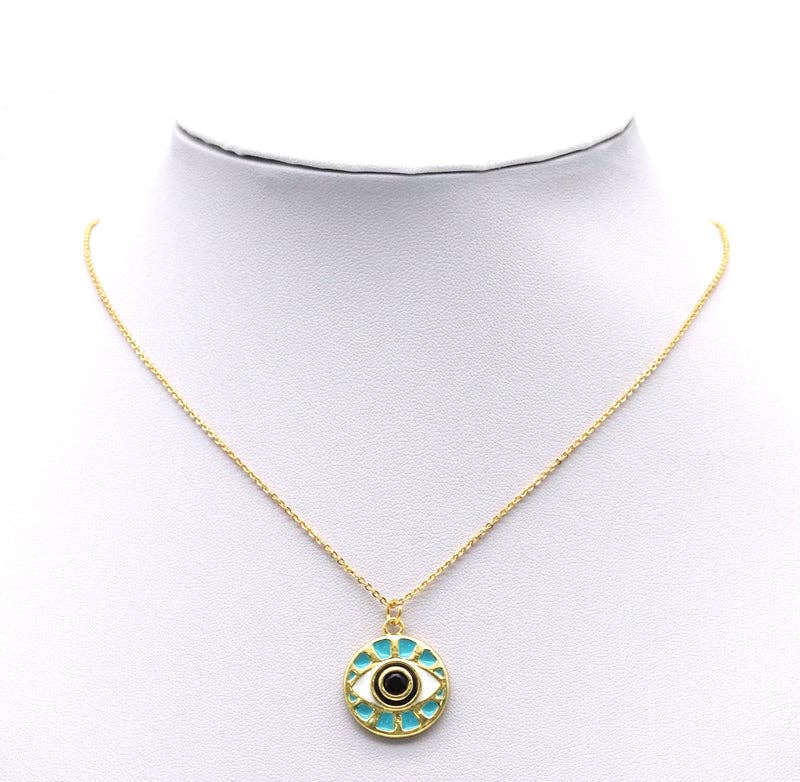 Blue Enamel Evil Eye Round Coin Charm, 20mm, Sku#LK728