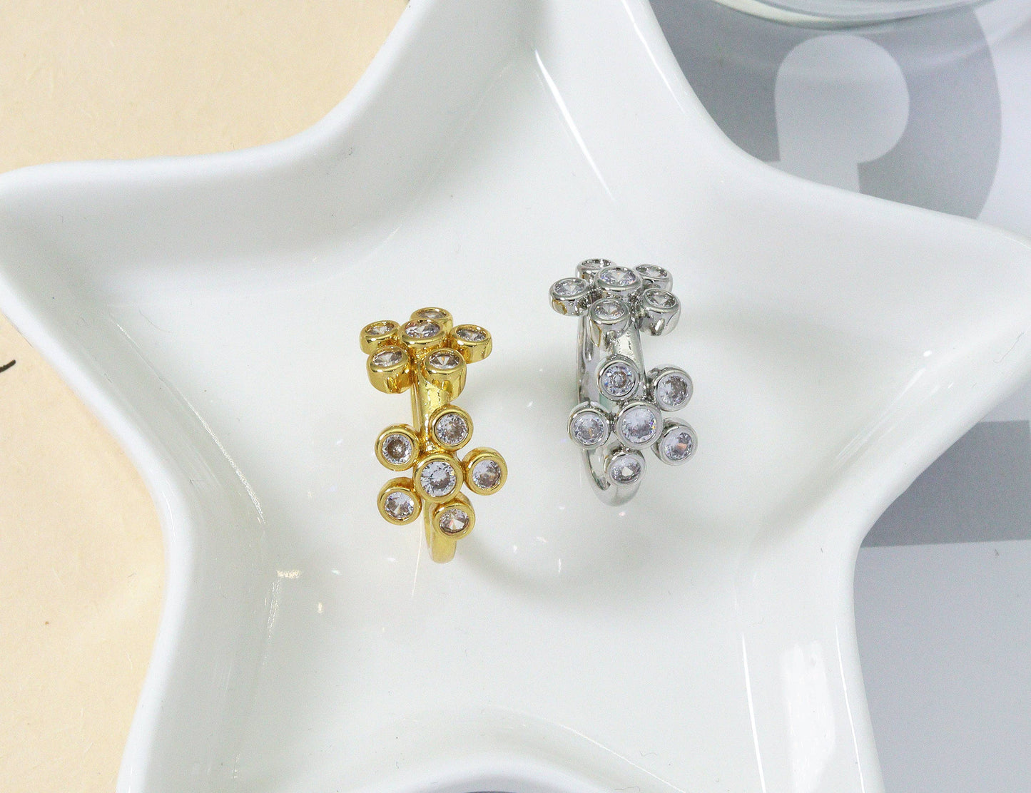 CZ Flower Adjustable Ring, Sku#B184