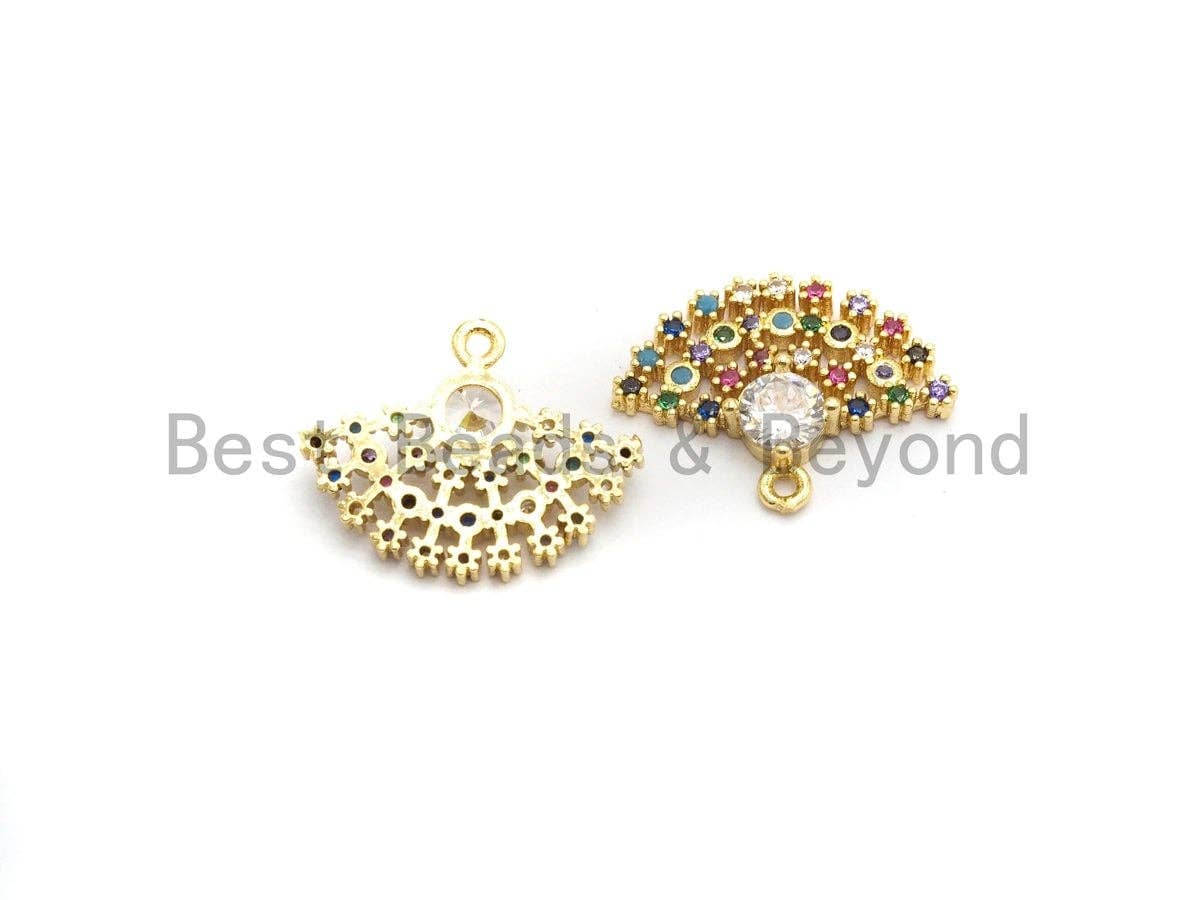 Multi Color CZ Micro Pave Fan Shape Pendant, Fan Shaped Pave Charm, Gold plated, Earring Bracelet Findings, 16x20mm, Sku#B111
