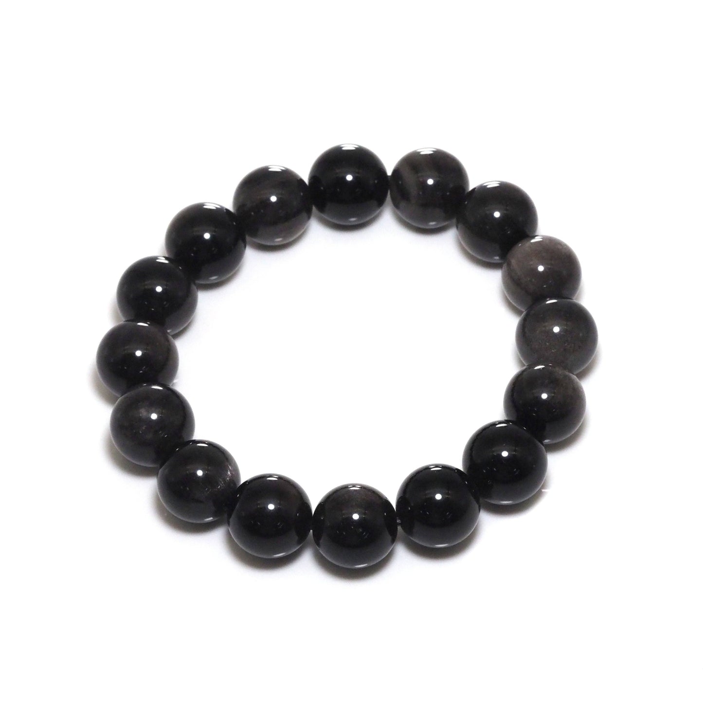 Genuine Silver Obsidian Round Smooth Stretchy Bracelet, 8mm/10mm/12mm, Sku#EF300