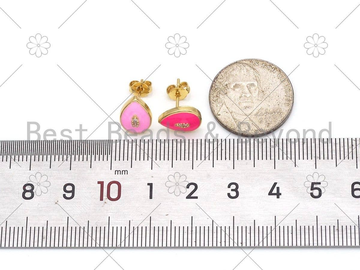 CZ Enamel Teardrop Shape Earrings, Sku#O68C