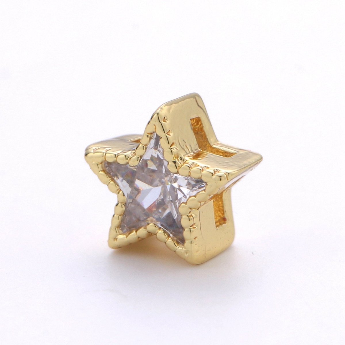 7Mm Gold Star, Micro Pave Star Charms, Cubic Zirconia Star, CZ Star Pendant, Star Necklace, Gold Charm, Star Beads B-320