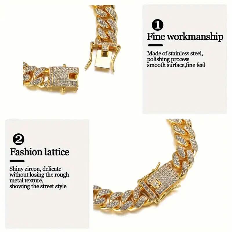 Bracelet pour homme 8" chaîne cubaine de luxe strass