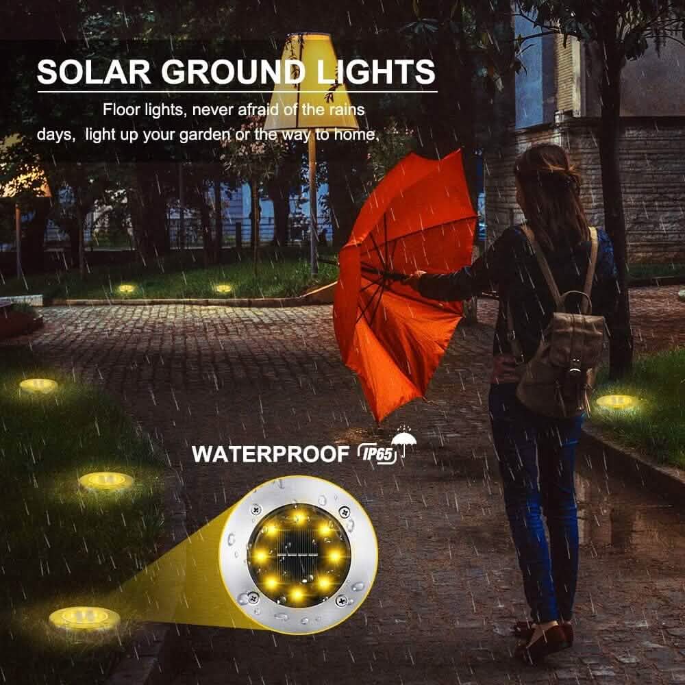 8-Pack: 8 LED Solar Disk Lights Waterproof Garden In-ground Pathway Lights