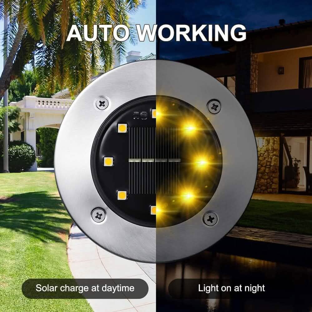 8-Pack: 8 LED Solar Disk Lights Waterproof Garden In-ground Pathway Lights