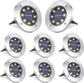 8-Pack: 8 LED Solar Disk Lights Waterproof Garden In-ground Pathway Lights