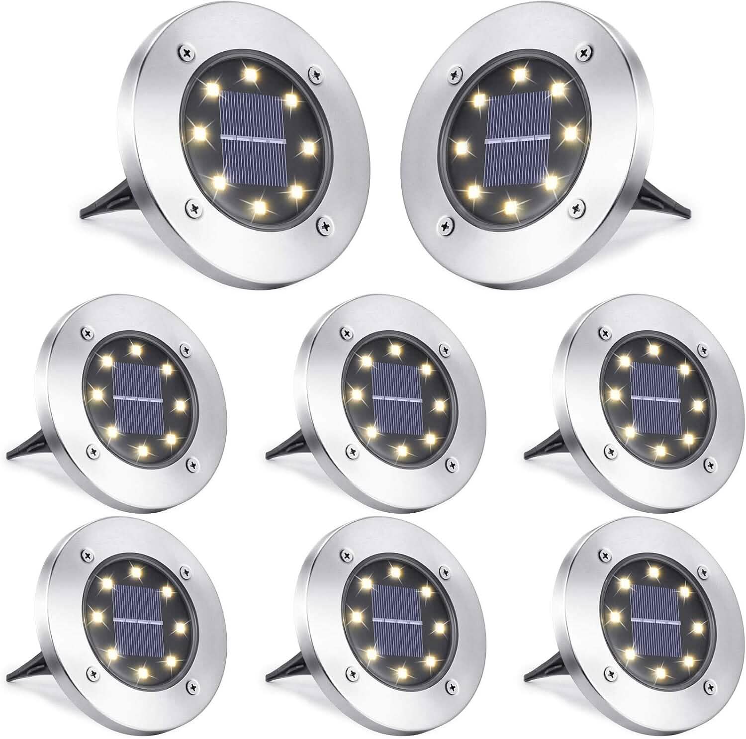 8-Pack: 8 LED Solar Disk Lights Waterproof Garden In-ground Pathway Lights