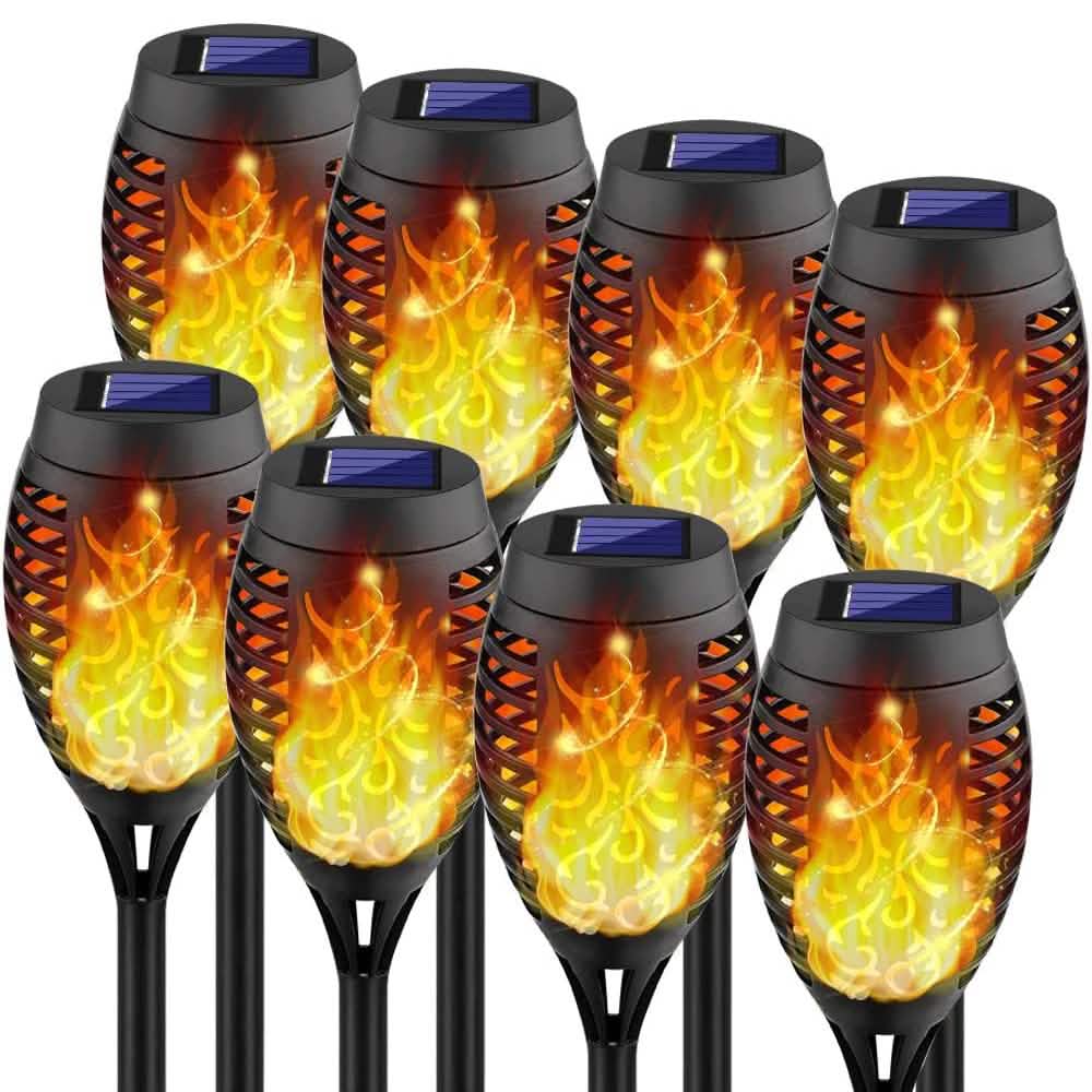 Lot de 8 : Lampes solaires torches à flamme vacillante