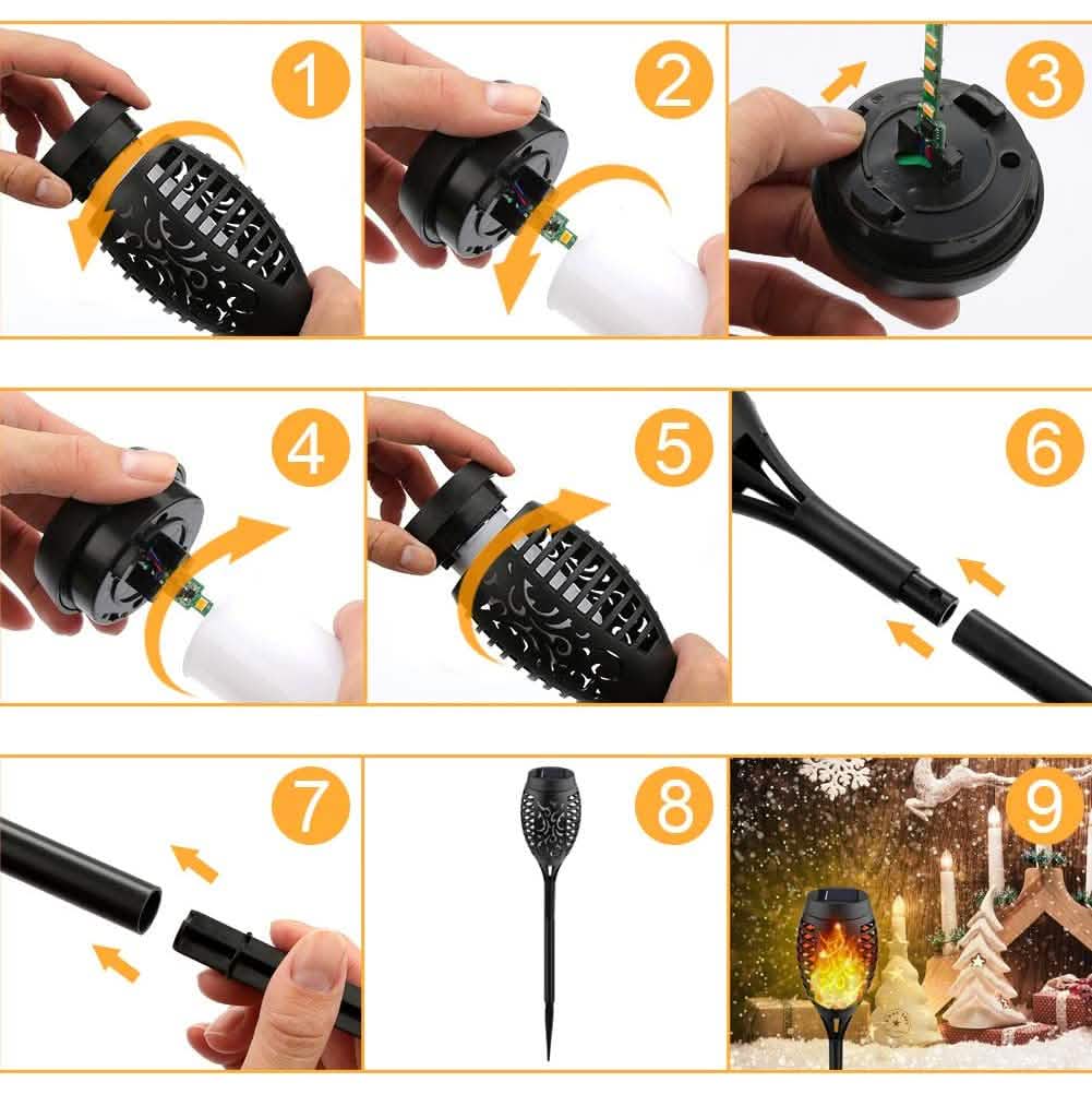 Lot de 8 : Lampes solaires torches à flamme vacillante
