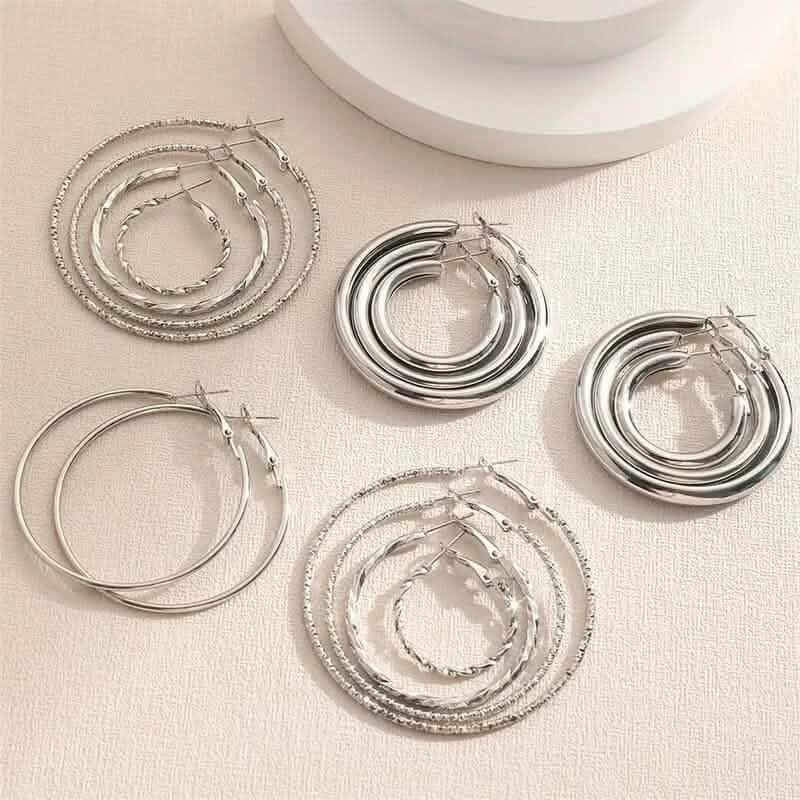 8-Pairs: Alloy Hoop Earrings Set