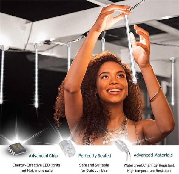 8-Pieces: Waterproof LED Meteor Shower Rain Lights