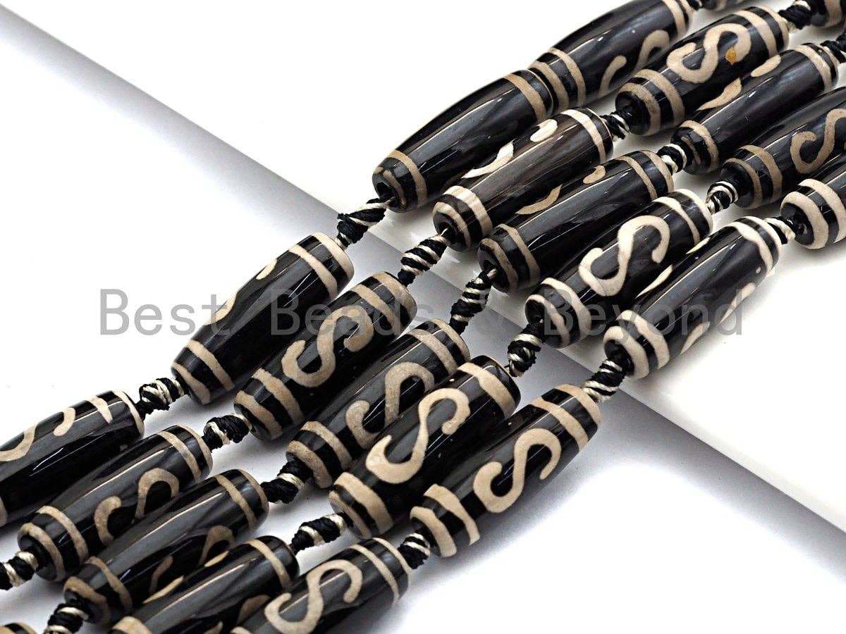 1pc/10pc Natural Tibetan Agate long Barrel Beads, Black White Dzi long oval beads, Zodiac Barrel Agate Beads, 10x30mm,sku#U489