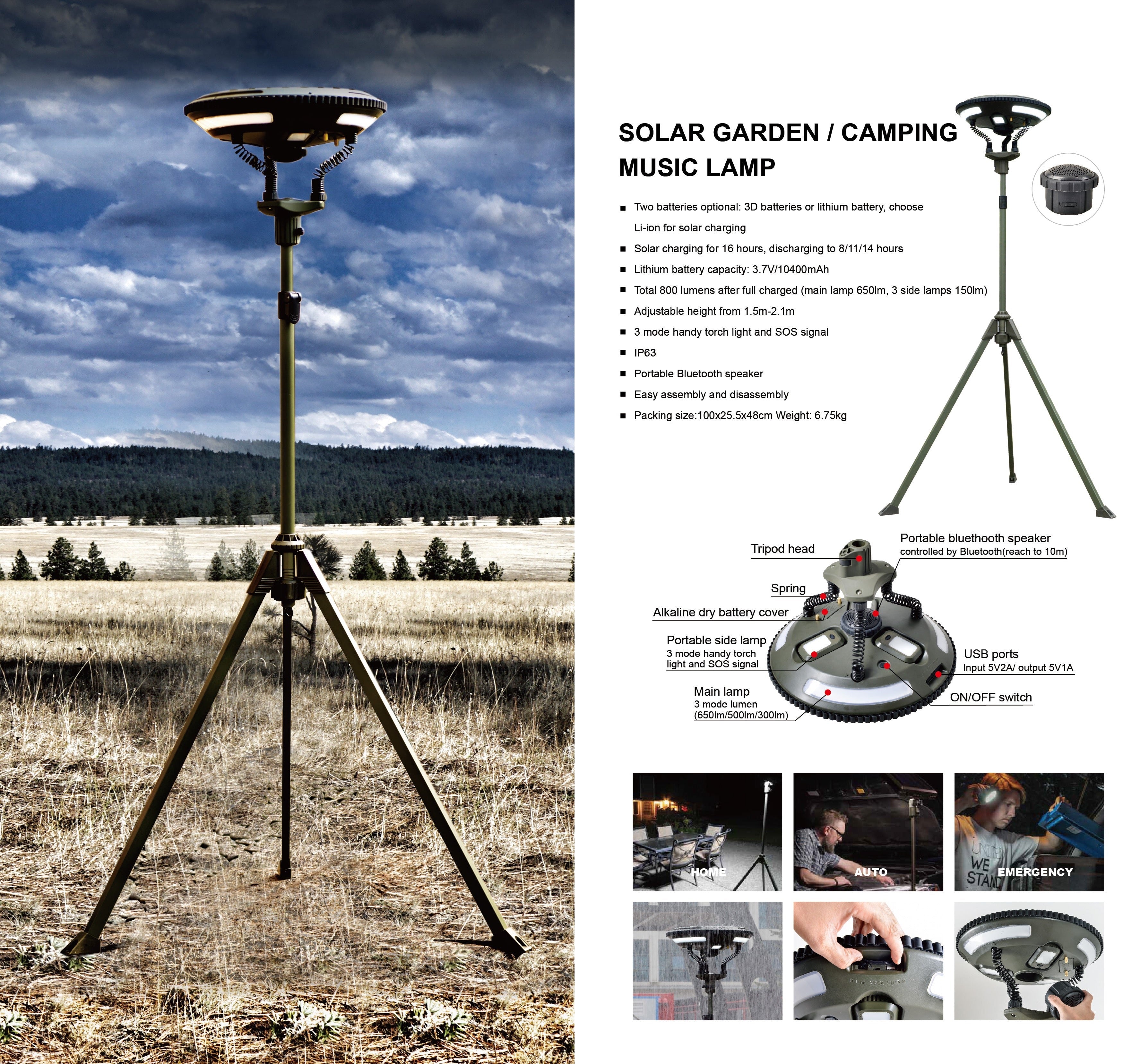 TRU De-LIGHT | Multipurpose Singing Music Solar LED Light | Garden, Camping Portable Light, Strong Bluetooth Speaker | Main Light + 3 Independent Detachable Multi Mode Lights