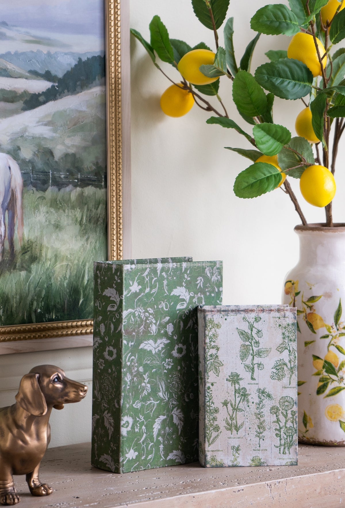 S/2 Decorative Book Boxes with Rustic Floral Patterns