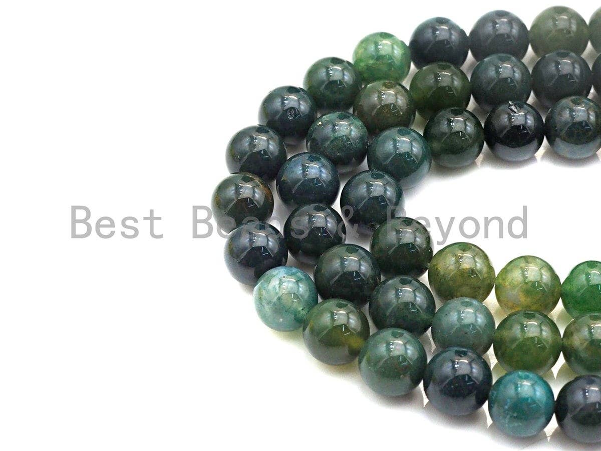 Natural Moss Agate, Round Smooth 6mm/8mm/10mm/12mm, Green Gemstone beads,15.5" Full Strand, sku#U635