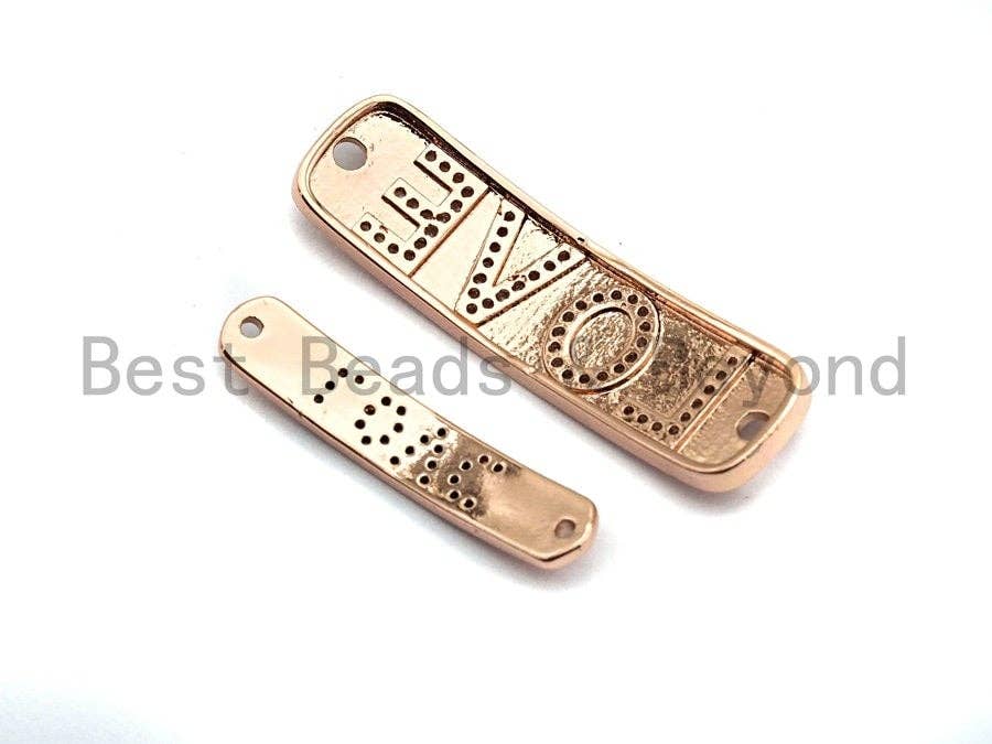 Clear Cz Micro Pave 5x28/10x37mm Slab Oval With LOVE Bar Two Hole Bracelet Connector, Cubic Zirconia Connector/Link,sku#E486