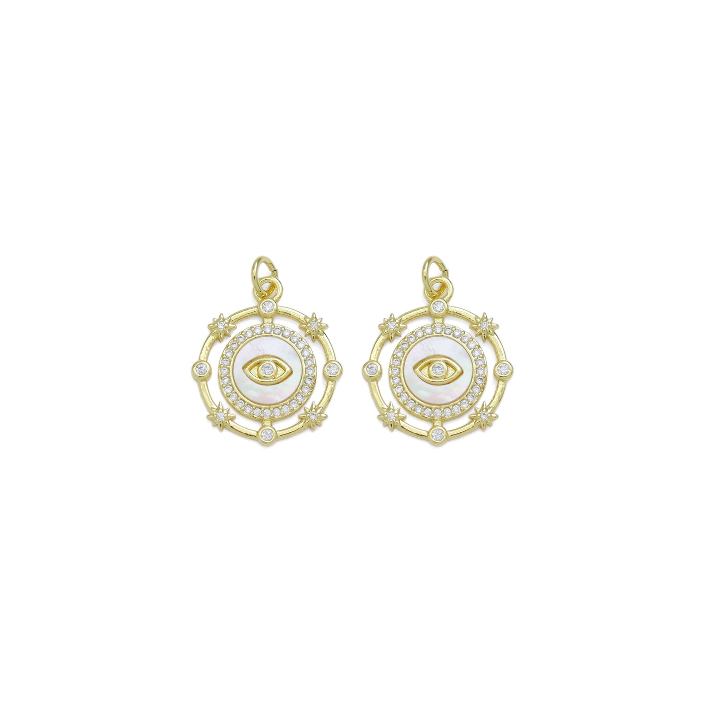 CZ Evil Eye mother of pearl Coin Charm, Sku#LK922