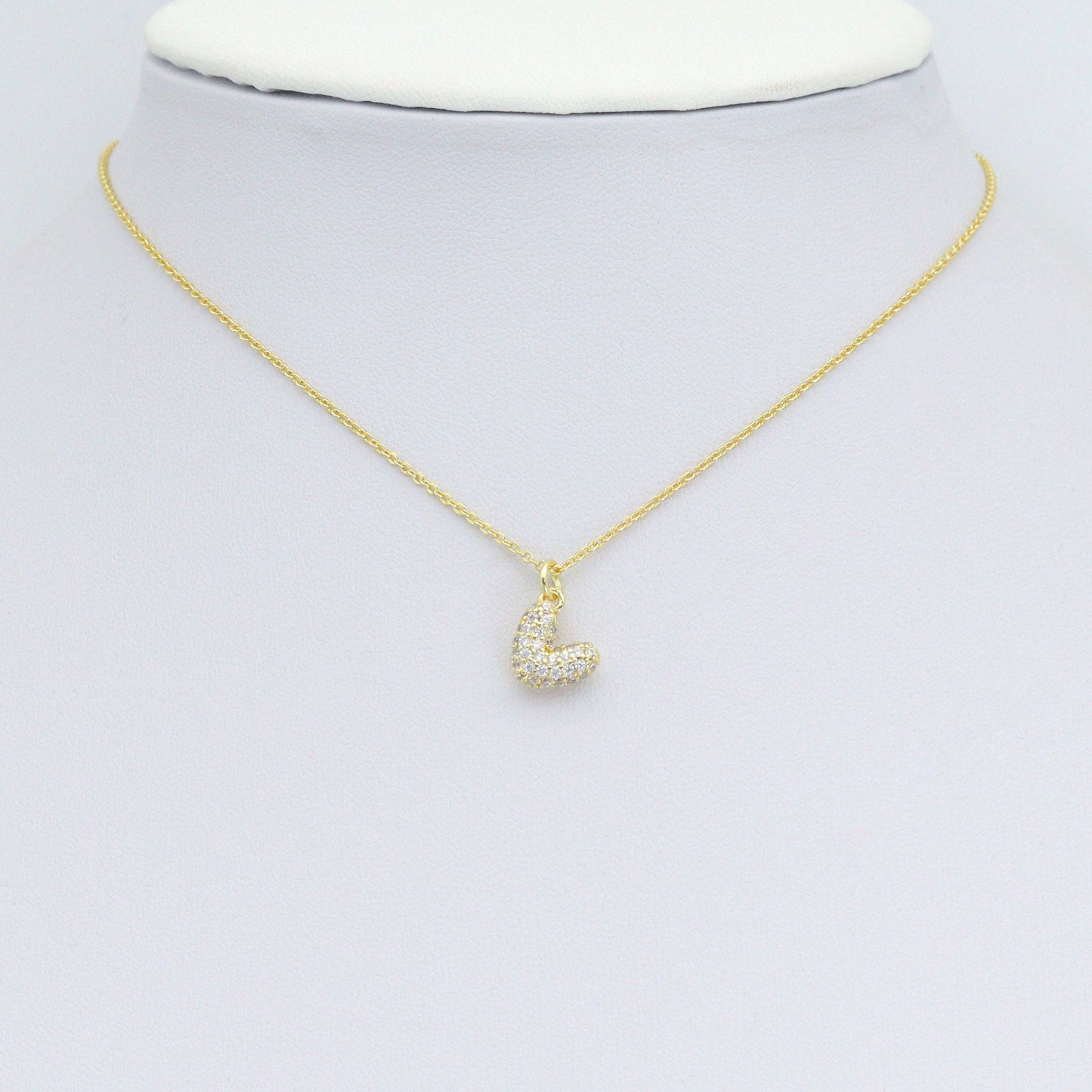Clear CZ Gold puffy Heart Charm Pendant, Sku#LK1107