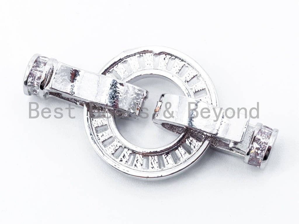 CZ Micro Pave Donut Buckle Clasp, CZ Micro Paved Interlocking Clasp Fastener,Jewelry Findings,Gold/Rose Gold/Silver/Black, 36x19mm,sku#K16
