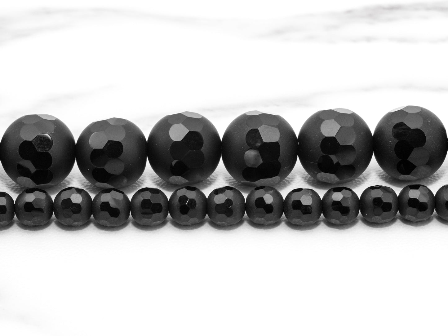 6mm/8mm/10mm/12mm High Quality Natural Matte Black Onyx Beads, Loose Round Smooth Middle Part Faceted Gemstone bead, 15.5inch strand, SKU#V6