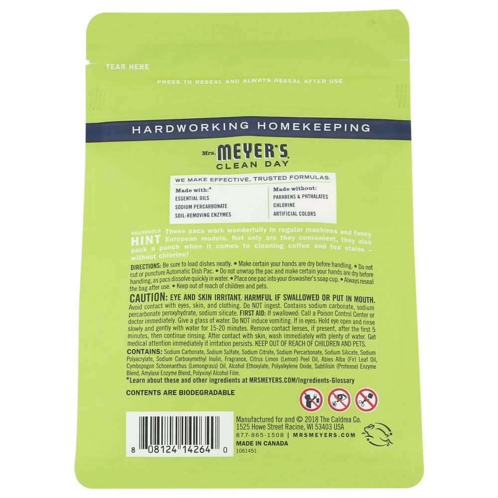MRS. MEYER'S: Clean Day Automatic Dish Packs Lemon Verbena Scent, 12.7 oz
