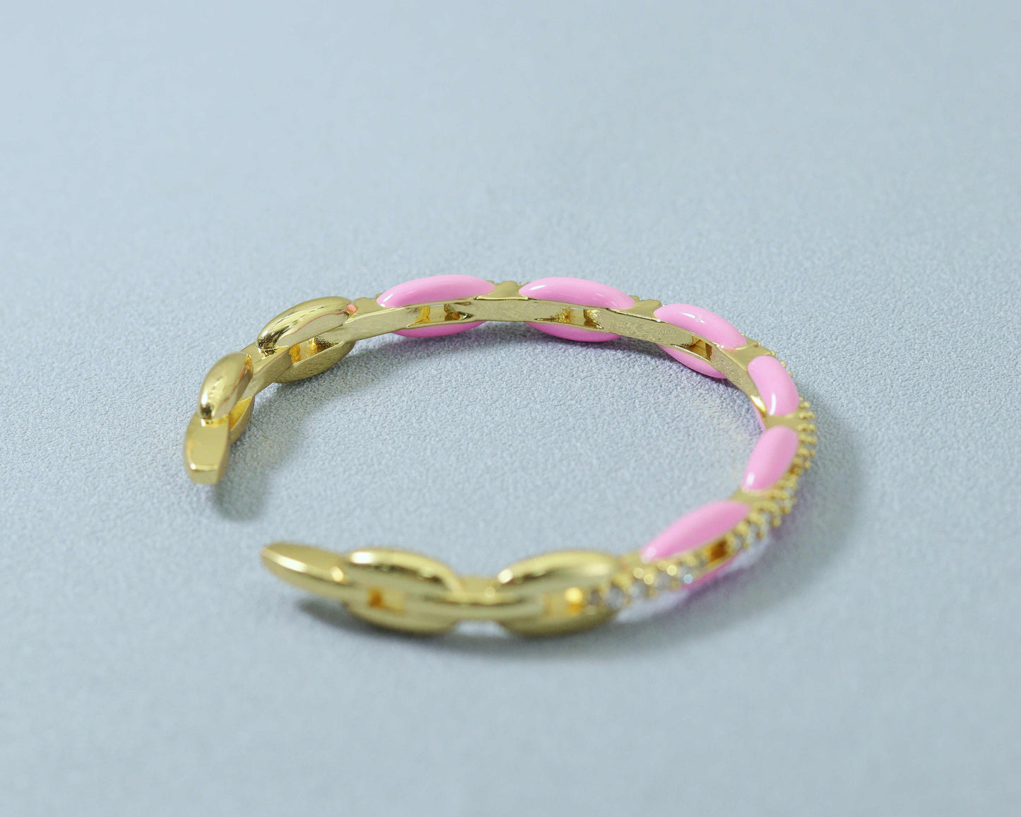 CZ Enamel Oval Link Bangle Bracelet, Sku#X316