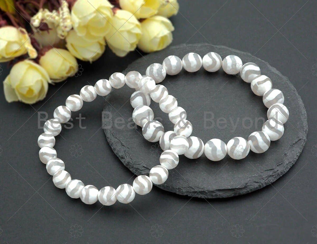 Natural White Tibetan Agate Stretchy Bracelet