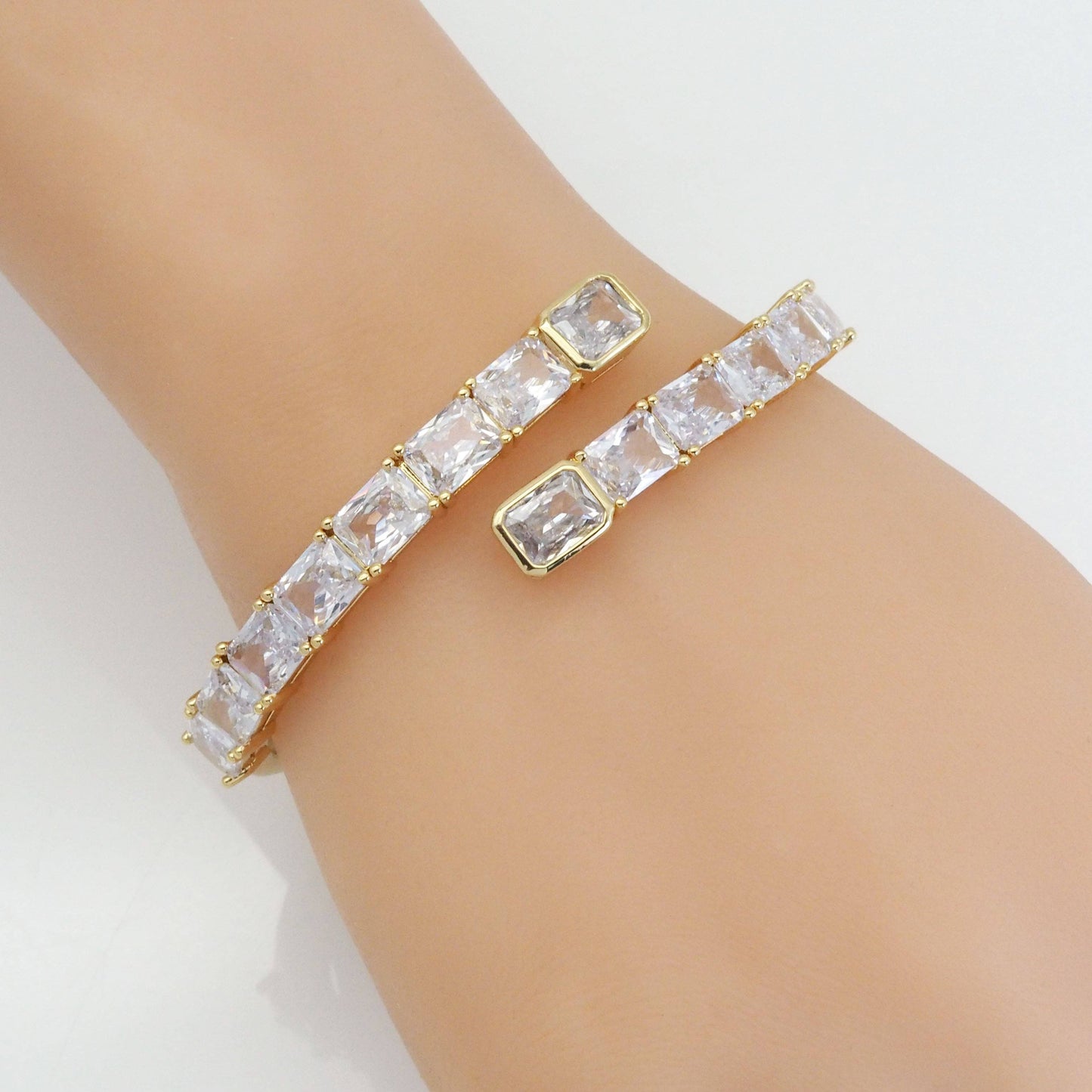 Gold Silver Baguette CZ Wrap Adjustable Bracelet, Sku#LX371