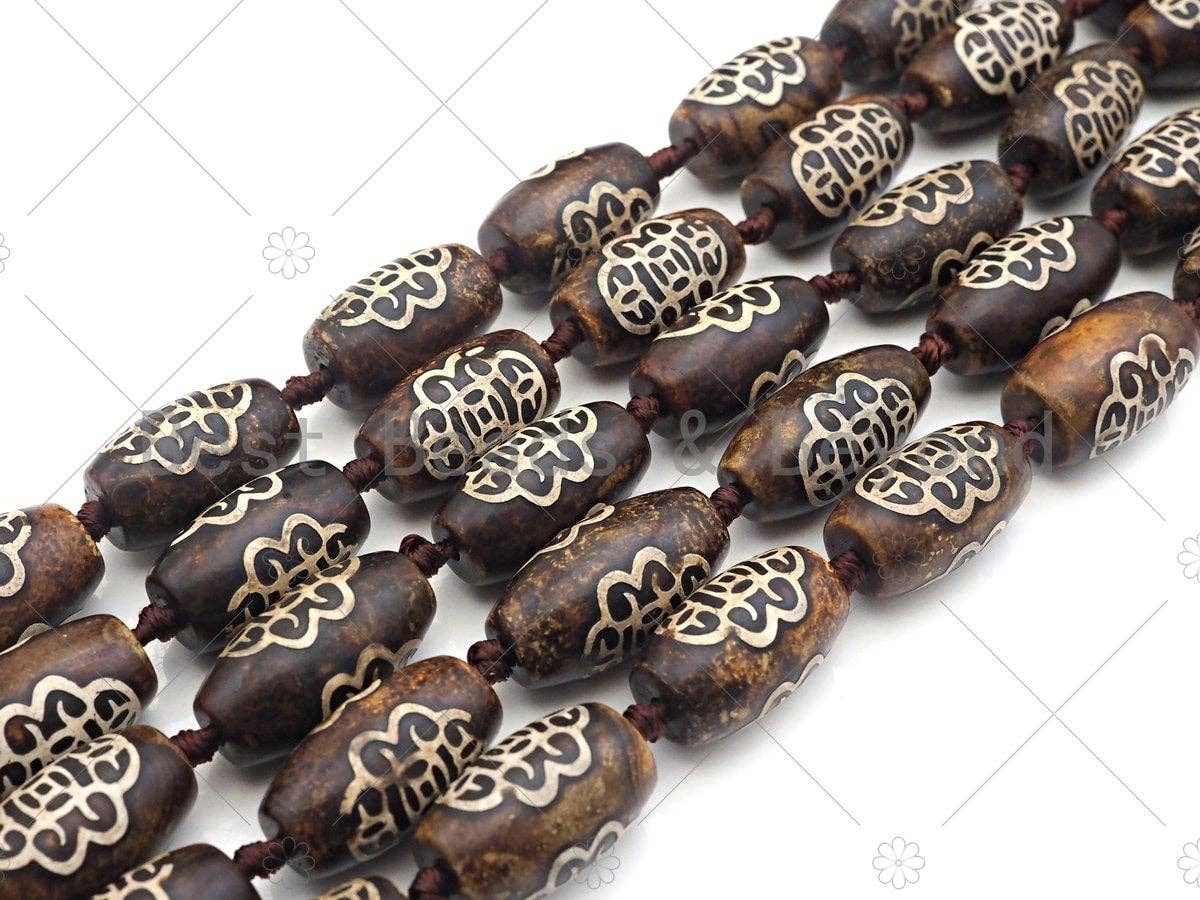 NEW STYLE Natural Tibetan Oval Shape Agate, Barrel Shape 15x25mm, 14" Full Strand, Natural Agate, DZI AgateSku#U975