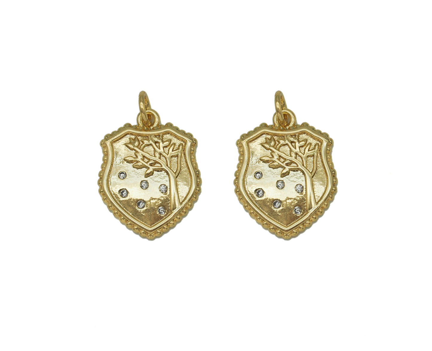 CZ Gold Tree On Shield Charm, Sku#F1479C