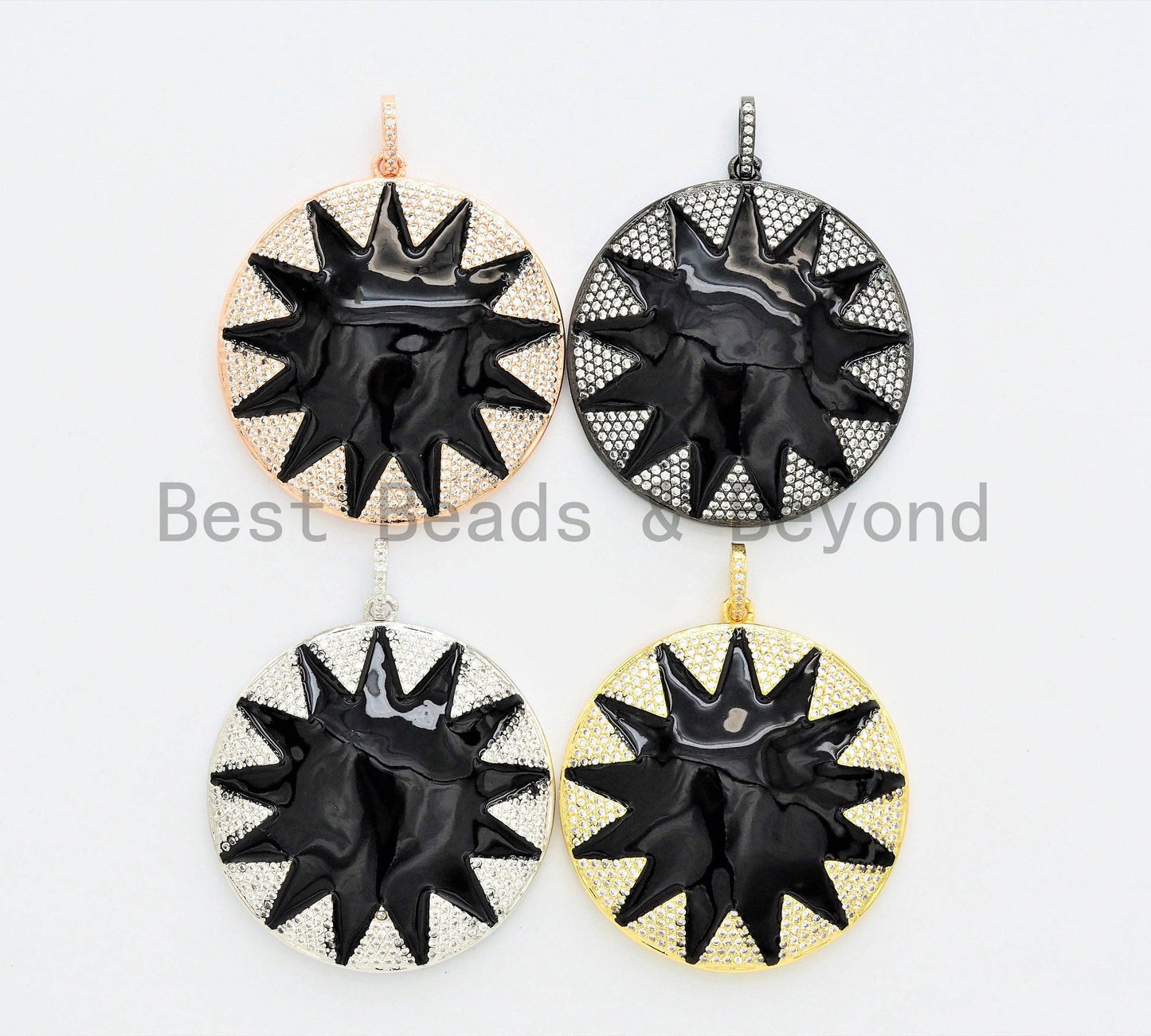 NEW Enamel Black Round Star Pendant,CZ Micro Pave Oil Drop Round pendant,Enamel pendant,Enamel Jewelry,40x43mm,sku#F590