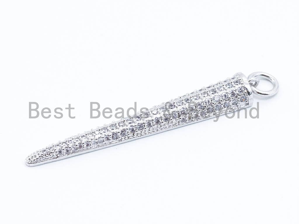 CZ Clear Micro Pave Half Cone Pendant, Cubic Zirconia Necklace Pendant, 47x7mm, sku#F114