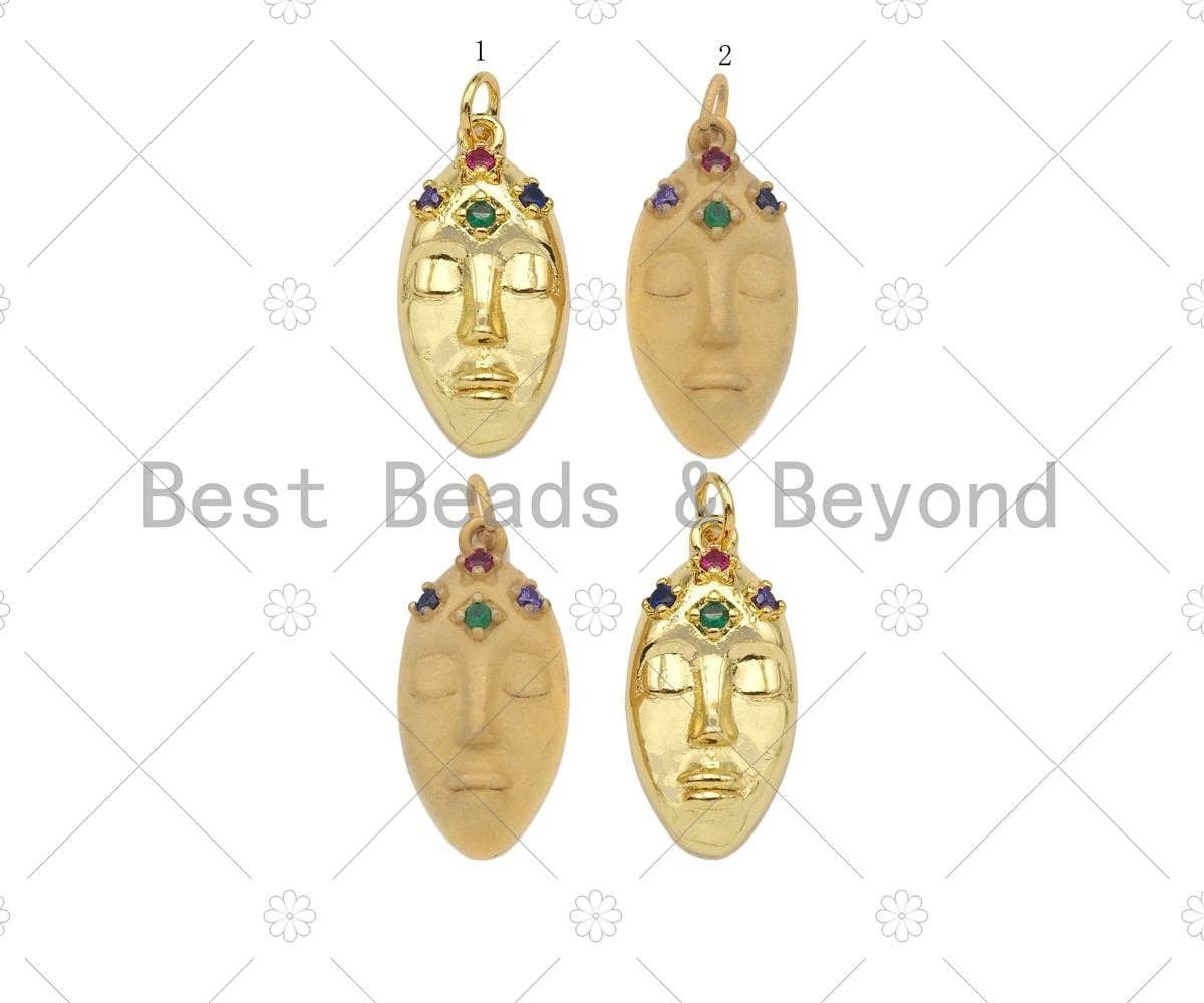 Colorful CZ Micro Pave Oval Face Mask Shape Pendant,18K Dainty/Matt Gold Charm, Necklace Bracelet Charm Pendant,12x24mm,Sku#Z1312