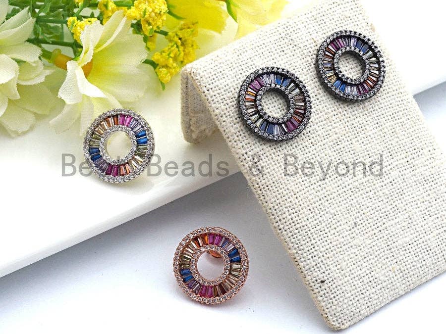 Rainbow cz Micro Pave Earring, Cubic Zirconia Gold/Silver/Rose Gold/Black Stud Earring, Pave CZ Earrings, 18mm,sku#J89