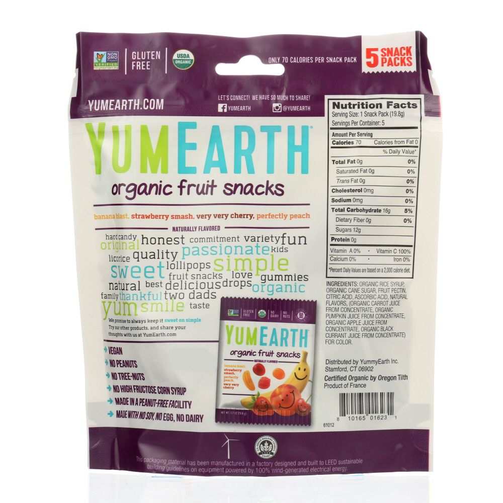 YUMEARTH ORGANICS: Organic Fruit Snacks 5 Snack Packs, 3.5 oz