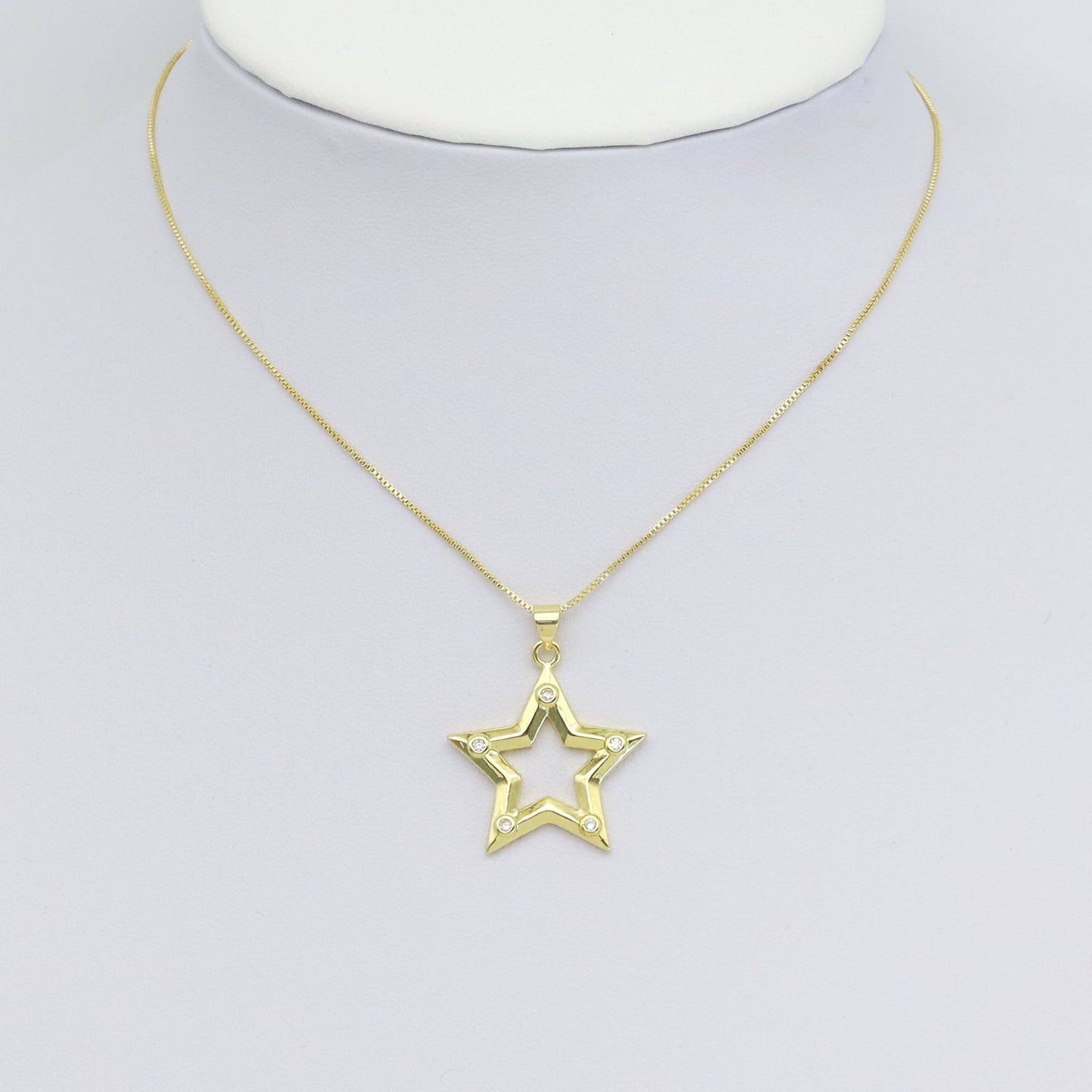 CZ Gold Five Point Star Frame star Charm, Sku#LK911